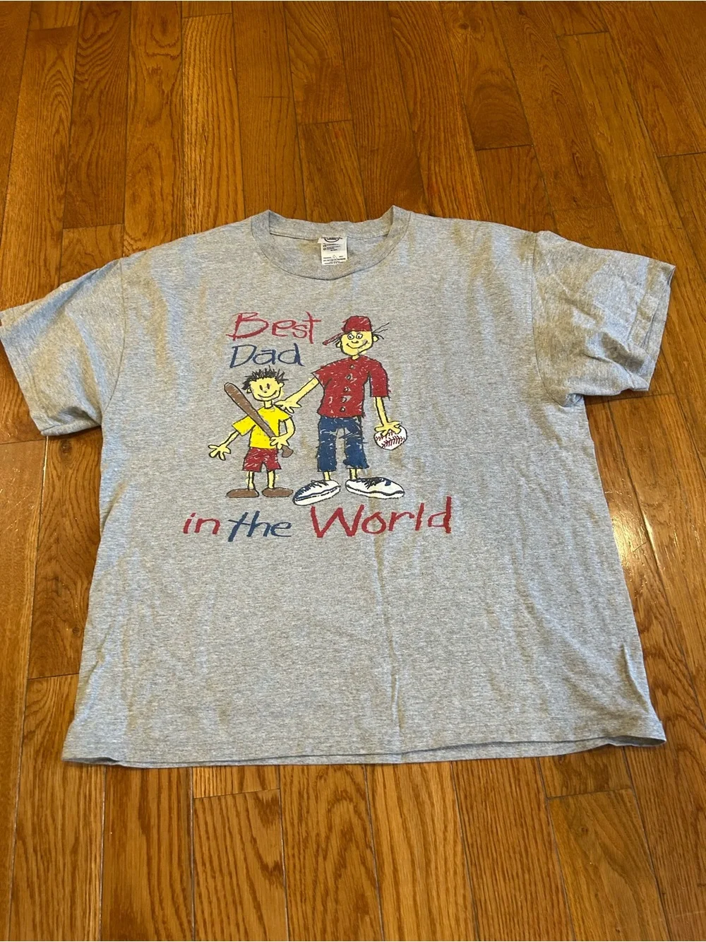 Vintage Best Dad In The World Baseball T-Shirt Delta Pro Weight Gray Men's Large